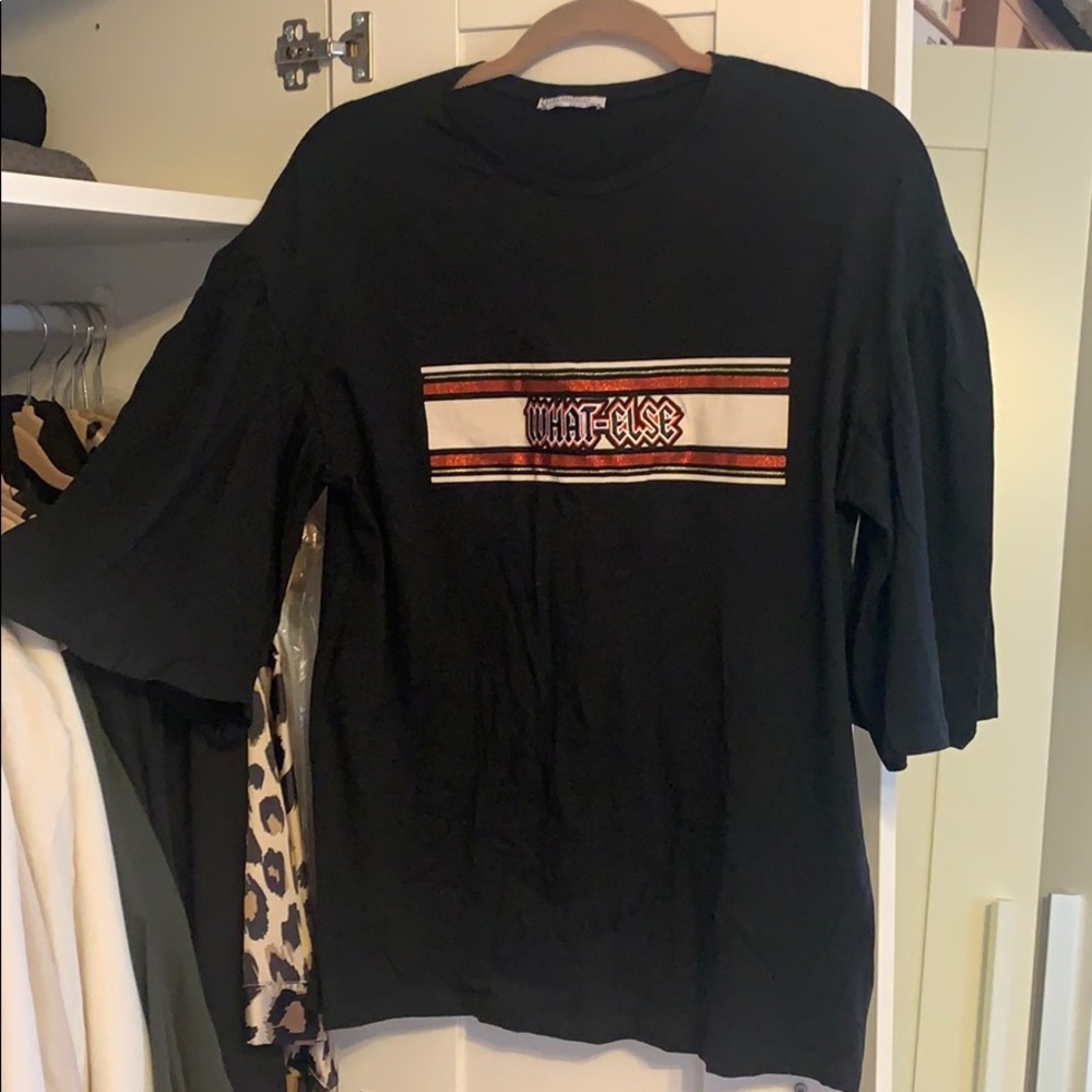 Zara black ruffle sleeve T-shirt